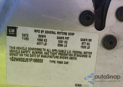 2001 Pontiac Grand Prix Se из США, поврежденный, VIN 1G2WK52J51F186600